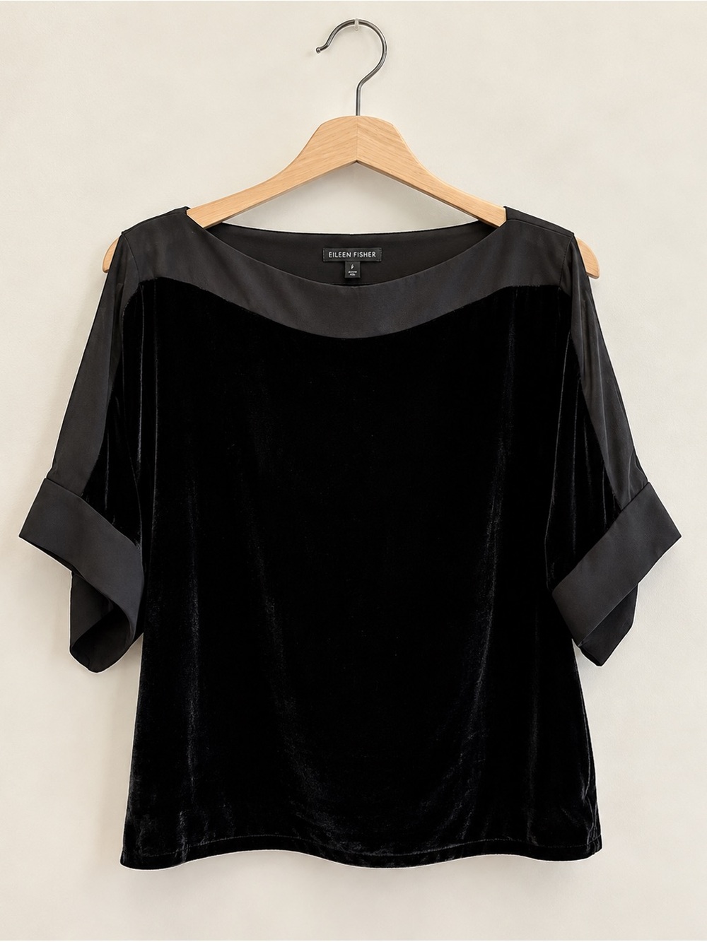 Eileen Fisher Black Velvet Silk Trim Kimono Top Petite $298